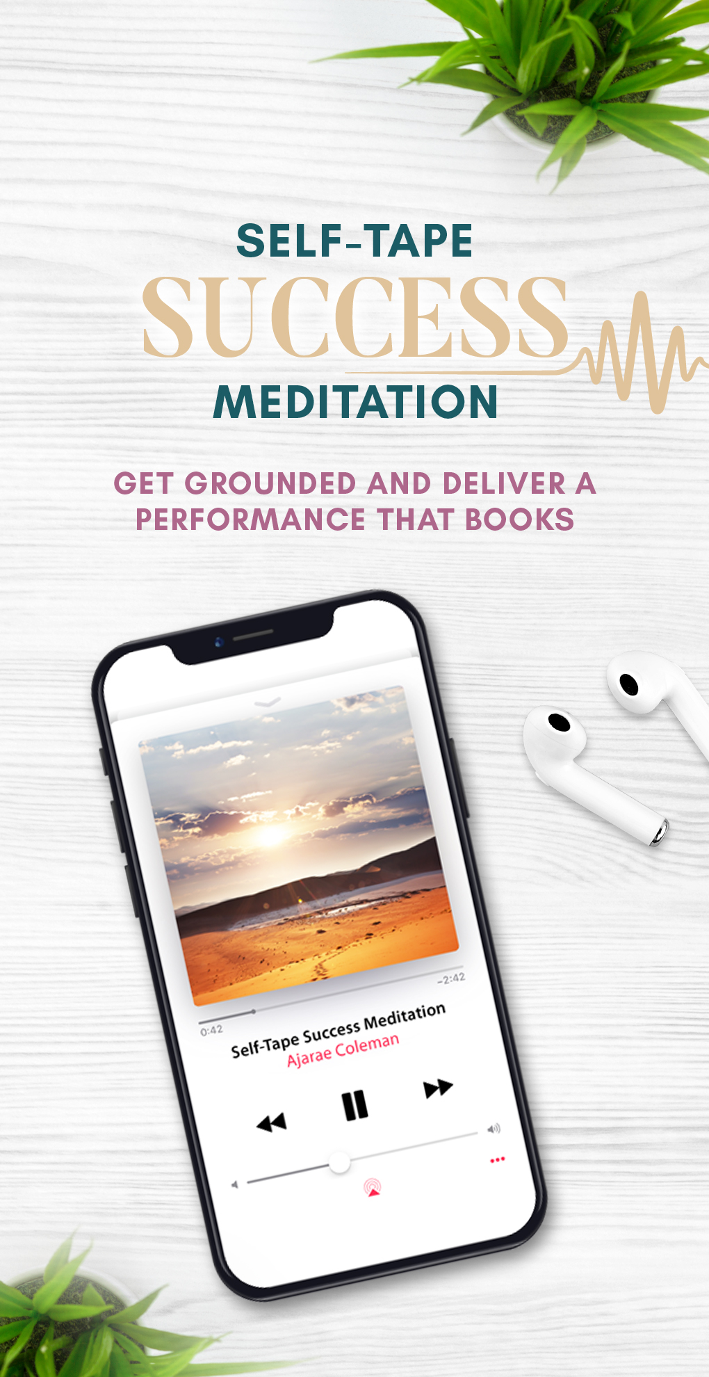 phone with earbuds playing the self-tape meditation